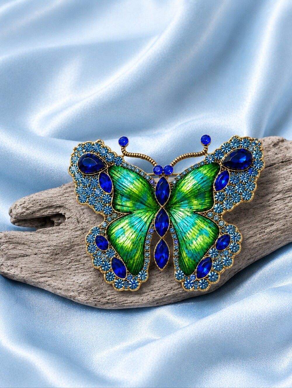 Blue & Green Butterfly Brooch Pendant - Elegant Women's Jewelry